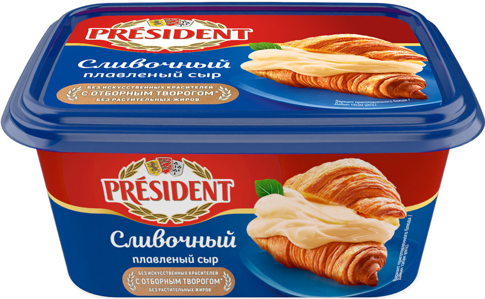 Сыр плавленый Сливочный 45% 8*400г, ванна, ТМ President